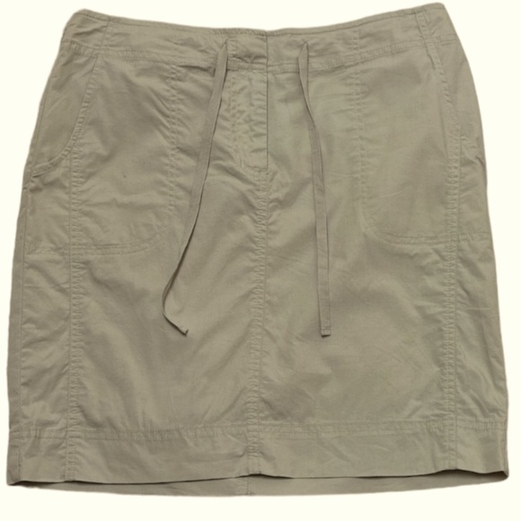EUC J. Jill Stretch Skirt Beige Cotton/ Lycra Draw Cord Belt Large Front Pockets - Picture 1 of 5